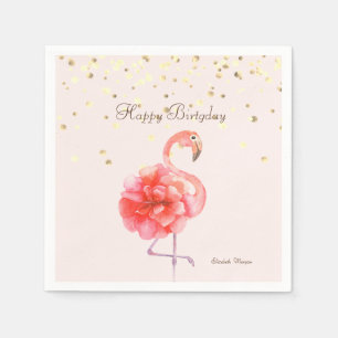 Servilleta De Papel Flor de Flamenco Rosa, Confeti Dorado