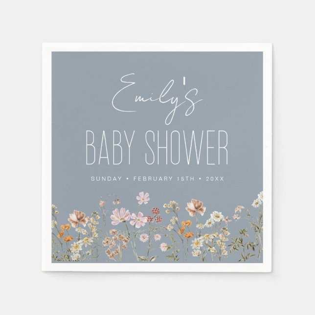 Servilleta De Papel Flor De Flor Azul Dusto En Bloom Baby Shower (Anverso)
