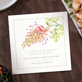 Servilleta De Papel Flor de grevillea acuarela boda blanco verde