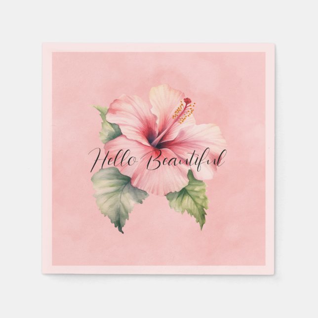 Servilleta De Papel Flor de Hibiscus rosado tropical (Anverso)