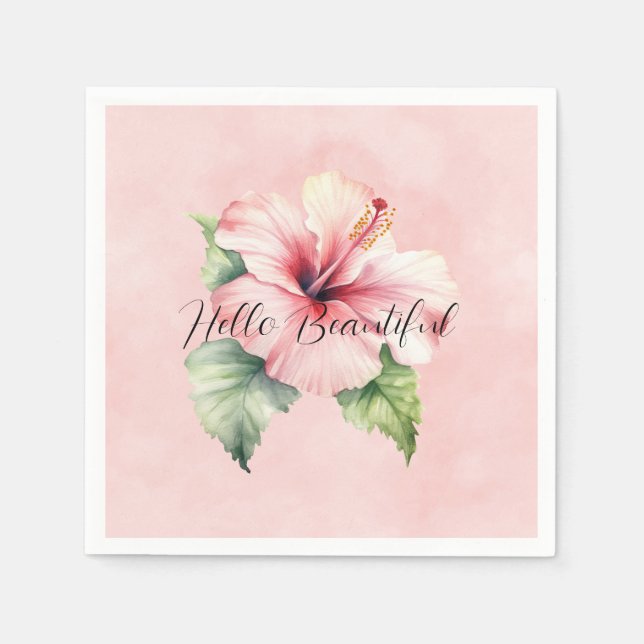 Servilleta De Papel Flor de Hibiscus rosado tropical (Anverso)