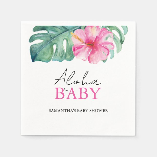 Servilleta De Papel Flor de Hibiscus Tropical Baby Shower (Anverso)
