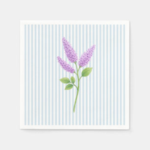 Servilleta De Papel Flor de Lila Púrpura Personalizada Boda Raya Azul