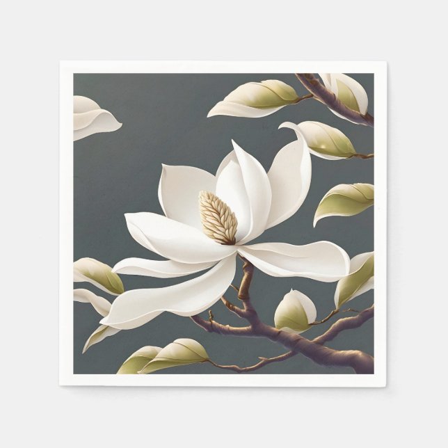 Servilleta De Papel Flor de magnolia blanca elegante (Anverso)