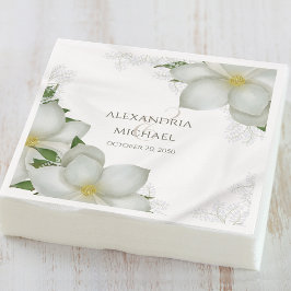 Servilleta De Papel Flor de Magnolia blanca floral elegante acuarela