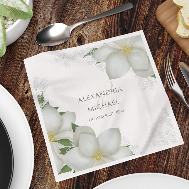 Servilleta De Papel Flor de Magnolia blanca floral elegante acuarela (Subido por el creador)