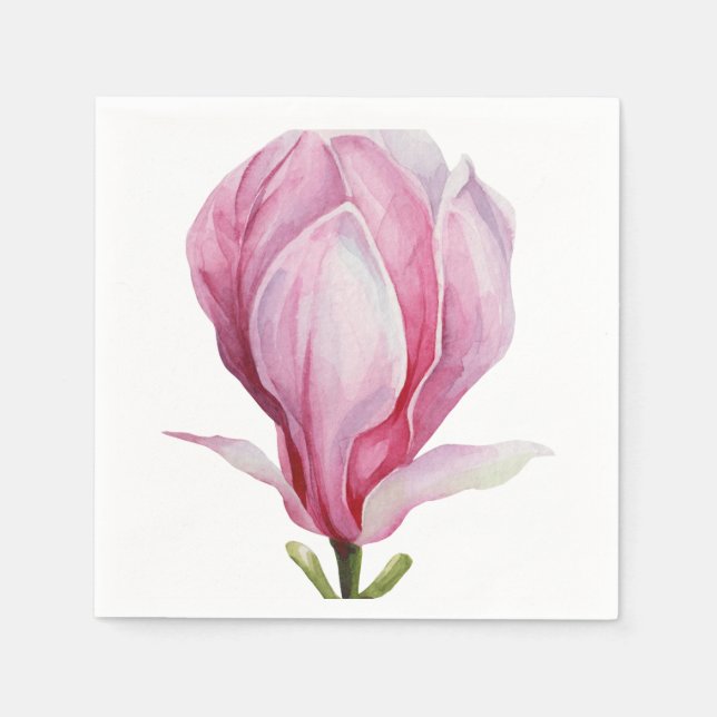Servilleta De Papel Flor de magnolia rosa gradiente ilustrado a mano (Anverso)