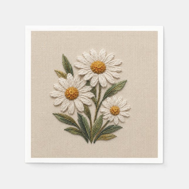Servilleta De Papel Flor de margarita bordada (Anverso)