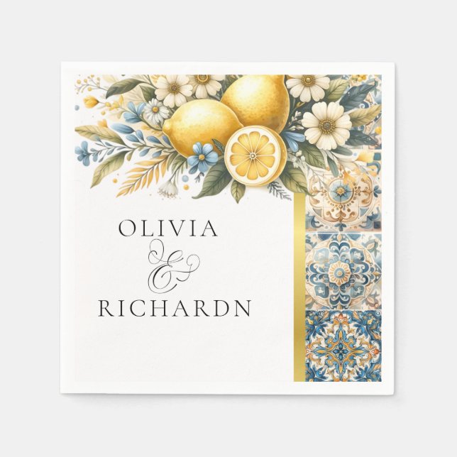 Servilleta De Papel Flor de mosaico mediterránea Positano limón (Anverso)