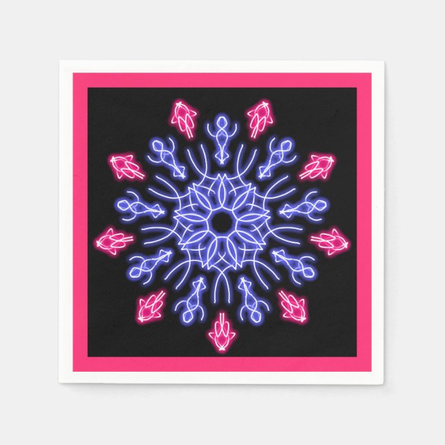 Servilleta De Papel Flor de neón azul y rojo (Anverso)