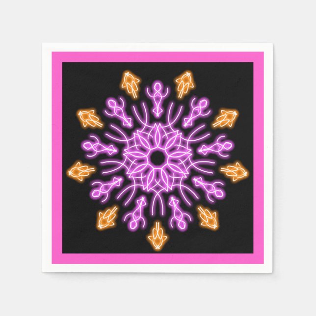 Servilleta De Papel Flor de neón rosa y naranja (Anverso)