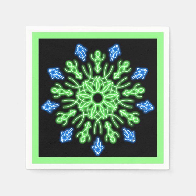 Servilleta De Papel Flor de neón verde y azul (Anverso)