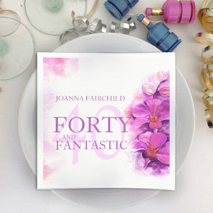 Servilleta De Papel Flor de orquídea acuarela 40 cumpleaños nombre per