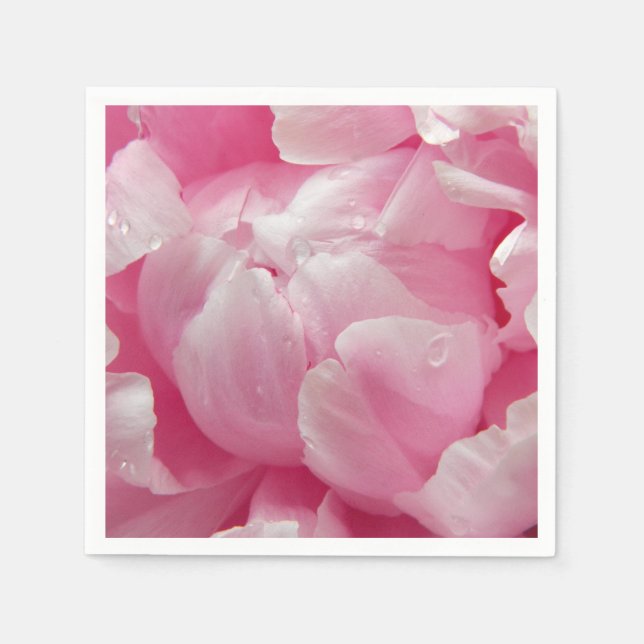Servilleta De Papel Flor de peonía rosa floreciente con rocío (Anverso)