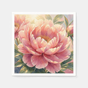 Servilleta De Papel Flor de peonía rosa vintage botánica acuarela