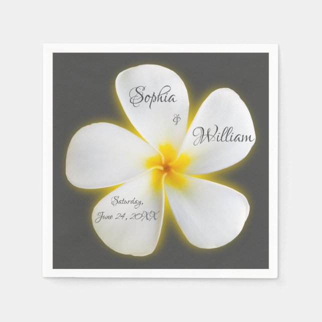 Servilleta De Papel Flor de Plumeria Blanca Cuadrada Moderna, Boda (Anverso)