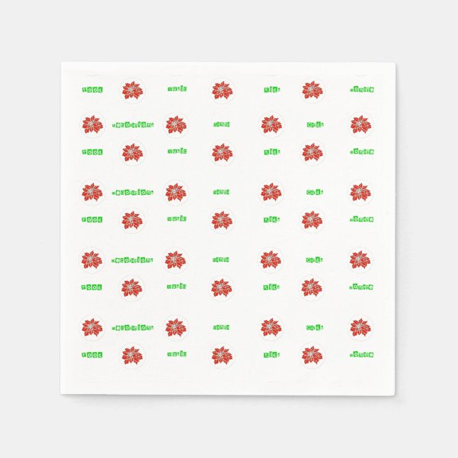 Servilleta De Papel Flor de Poinsettia Roja y vacaciones verdes (Anverso)