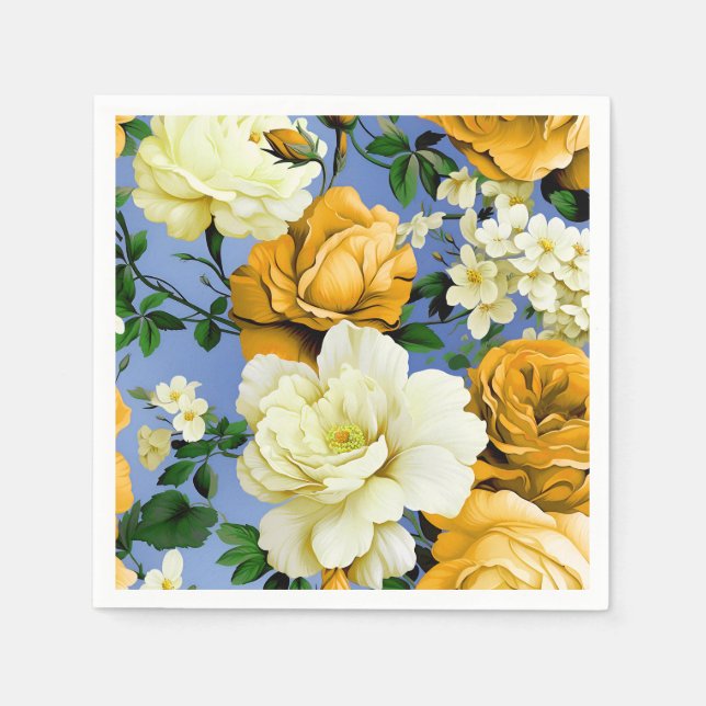 Servilleta De Papel Flor de rosa amarillo retro grande (Anverso)