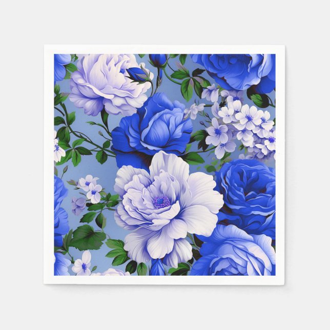 Servilleta De Papel Flor de Rosa azul retro grande (Anverso)