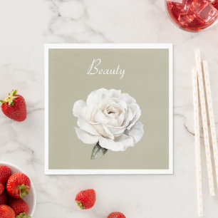 Servilleta De Papel Flor de Rosa Blanca Verde Hermosa