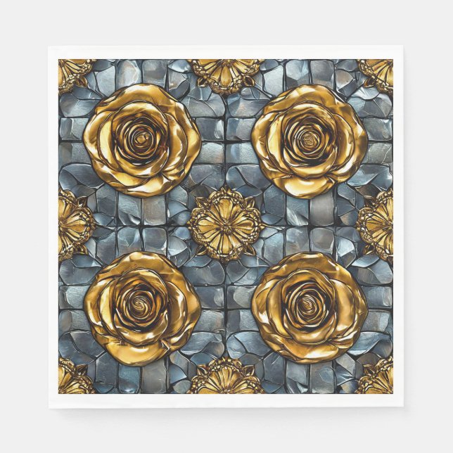 Servilleta De Papel flor de rosa dorada (Anverso)