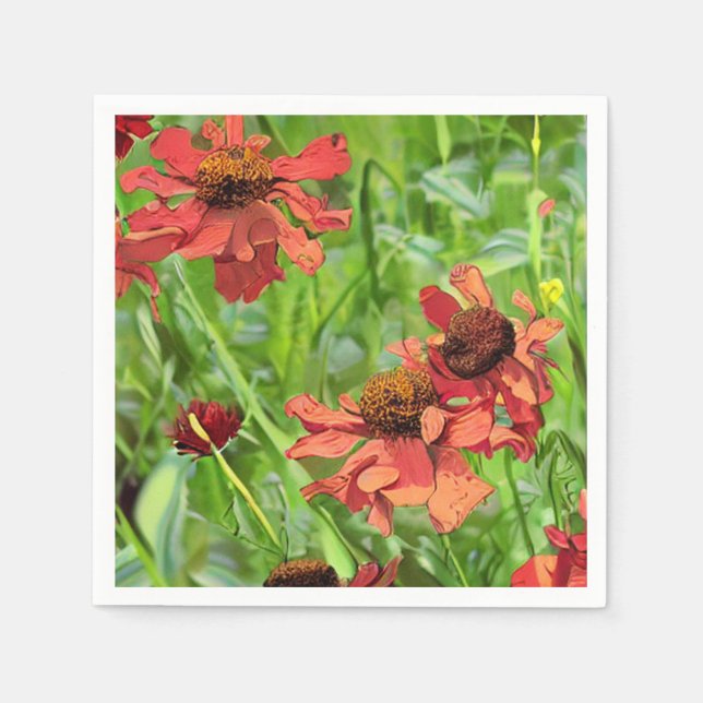 SERVILLETA DE PAPEL FLOR DE RUDBECKIA ROJA (Anverso)