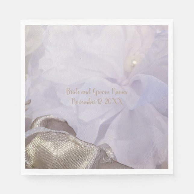 Servilleta De Papel Flor de seda blanca con perla (Anverso)