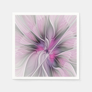 Servilleta De Papel Flor Floral Fractal Moderno Abstracto Flor Gris ro