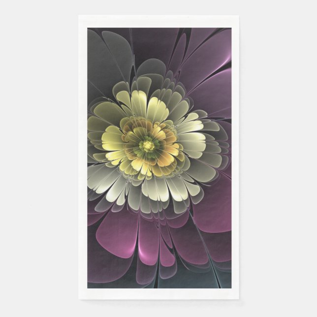 Servilleta De Papel Flor Fractal Gris Purpura Moderna Abstracta (Anverso)
