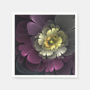 Servilleta De Papel Flor fractal gris purpura moderna abstracta