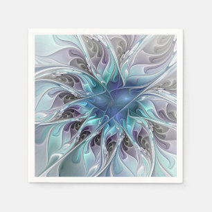 Servilleta De Papel Flor Fractal Moderna Con Azul