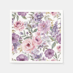 Servilleta De Papel Flor Lavanda Rosa Acuarela Flor Púrpura