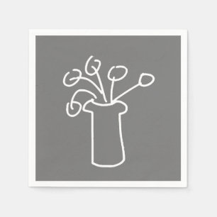 Servilleta De Papel Flor moderna gris blanco