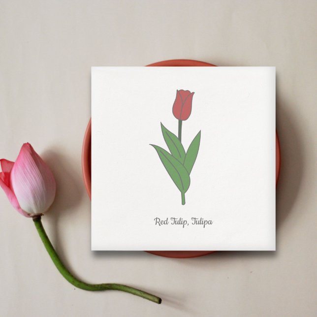Servilleta De Papel Flor Pastel de Tulipanes Rojos Botánicos (Botanical Red Tulip Napkins)