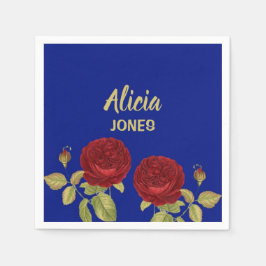 Servilleta De Papel Flor roja y hojas azules