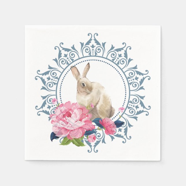 Servilleta De Papel Flor rosa de conejo de Pascua (Anverso)