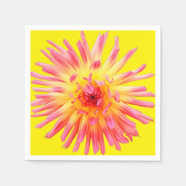 Servilleta De Papel Flor rosa y amarilla (Anverso)