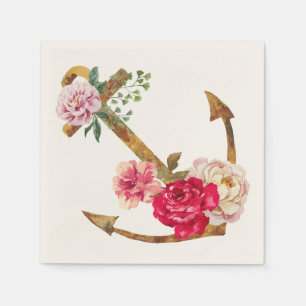 Servilleta De Papel Flor rosa y peónica roja de ancla náutica vintage