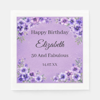 SERVILLETA DE PAPEL FLOR SILVESTRE AZUL Y LAVANDA 50 CUMPLEAÑOS