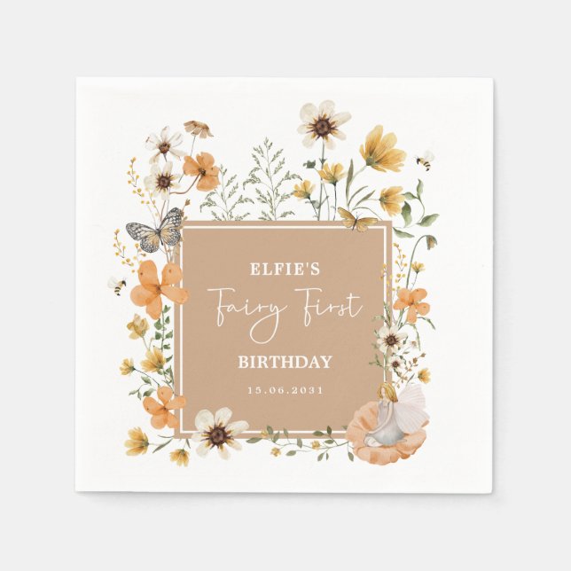 Servilleta De Papel Flor silvestre de hadas rubias Fiesta de cumpleaño (Anverso)