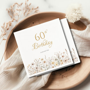 Servilleta De Papel Flor silvestre Floral Meadow Acuarela 60 cumpleaño