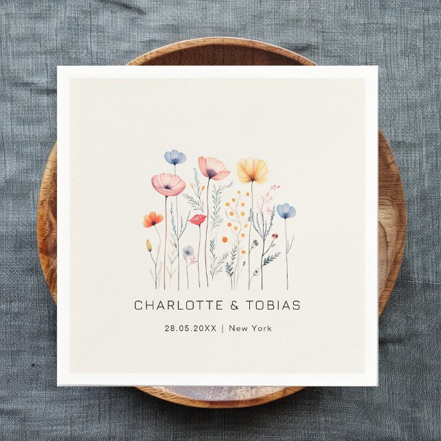 Servilleta De Papel Flor silvestre fresca | Boda beige (Subido por el creador)