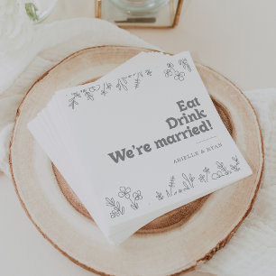 Servilleta De Papel Flor silvestre gris Comer Beber Estamos casados Bo