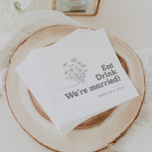 Servilleta De Papel Flor silvestre gris Comer Beber Estamos casados Bo