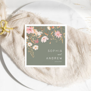 Servilleta De Papel Flor silvestre moderna   Sage Green Garden Wedding