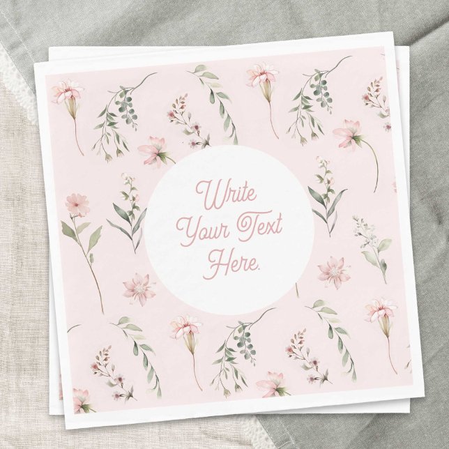 Servilleta De Papel Flor silvestre rosa Sage Green Green Greeneration  (Pink Watercolor Wildflower and Sage Green Greenery, all-occasion paper napkins)
