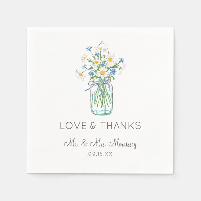 Servilleta De Papel Flor silvestre rusa Mason Jar Love and Gracias (Anverso)