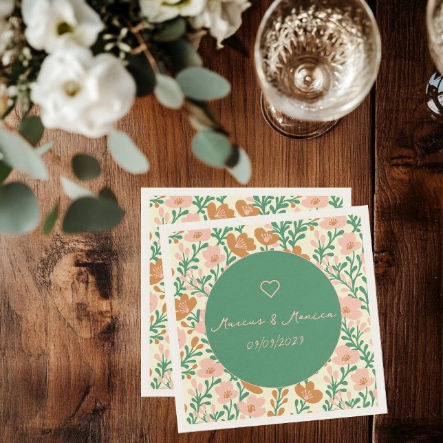 Servilleta De Papel Flor silvestre Vines Personalizado de boda elegant (Wildflower Vines Pink Green Elegant Wedding Custom Napkins
)