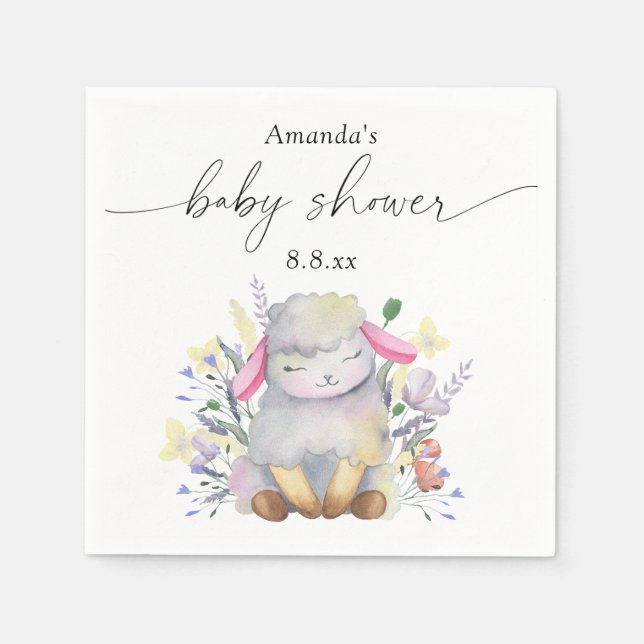 Servilleta De Papel Flor silvestre y cordero - Baby shower (Anverso)