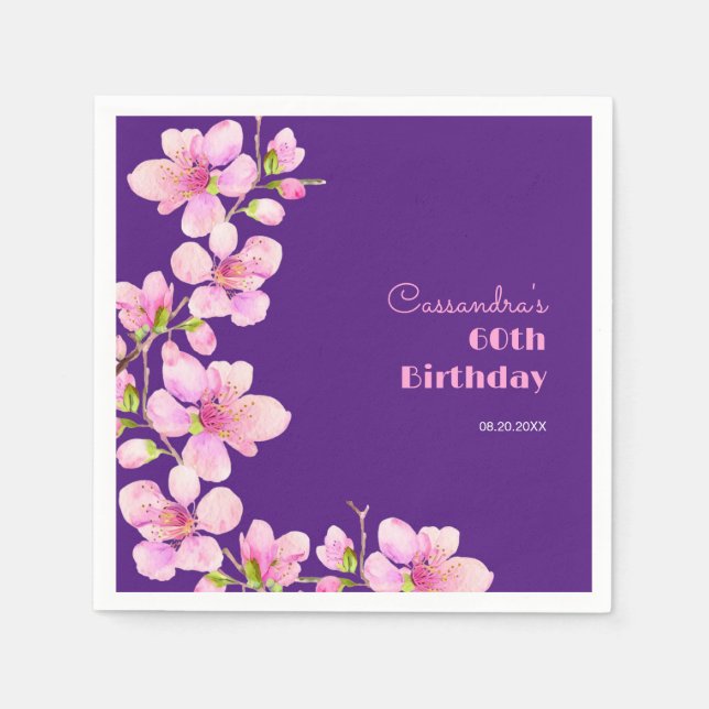 Servilleta De Papel Flor suave de cerezo rosa Sakura Purple Cumpleaños (Anverso)